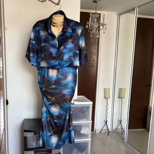 SHEIN Blue and Black Midi Dress